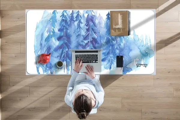 Sous-main bureau Forêt d'hiver aquarelle
