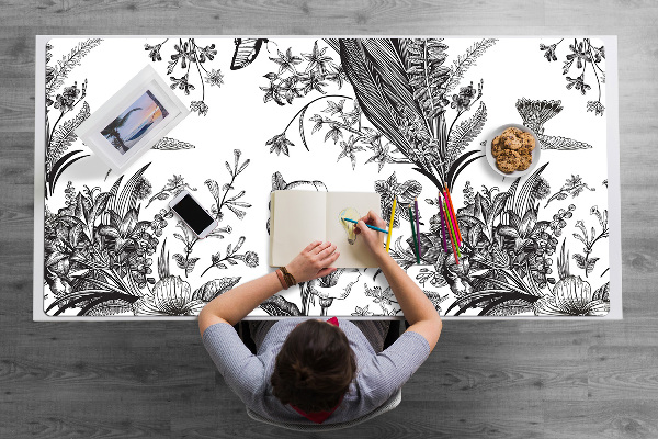 Sous-main bureau Jardin noir et blanc