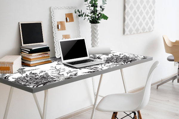 Sous-main bureau Jardin noir et blanc