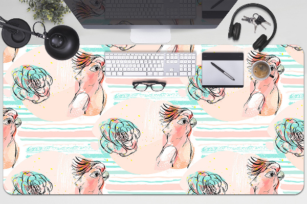 Sous main de bureau Perroquets roses