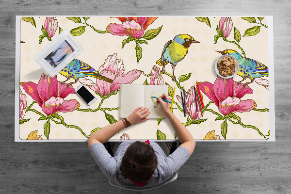 Sous-main bureau Fleurs et oiseaux