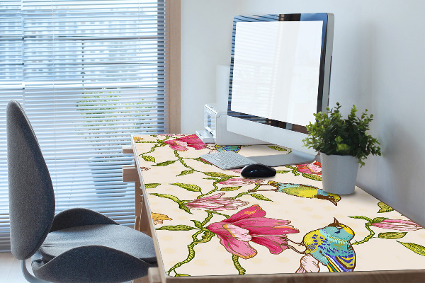 Sous-main bureau Fleurs et oiseaux