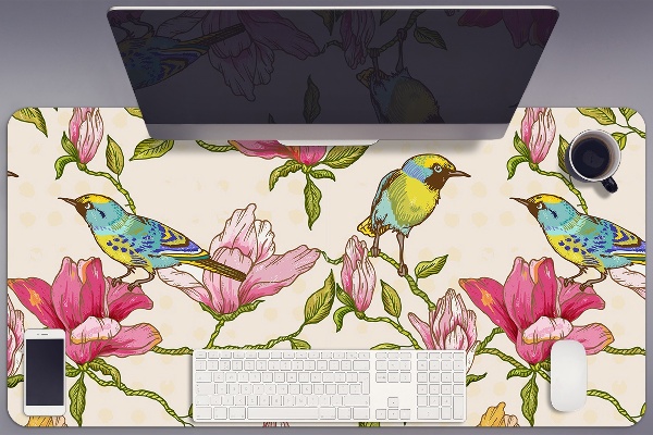 Sous-main bureau Fleurs et oiseaux