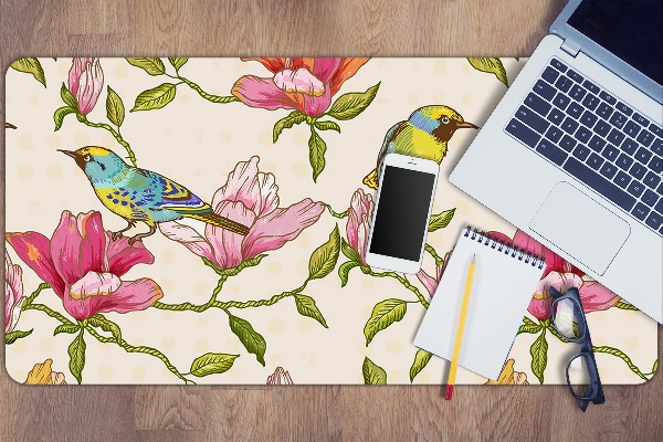 Sous-main bureau Fleurs et oiseaux