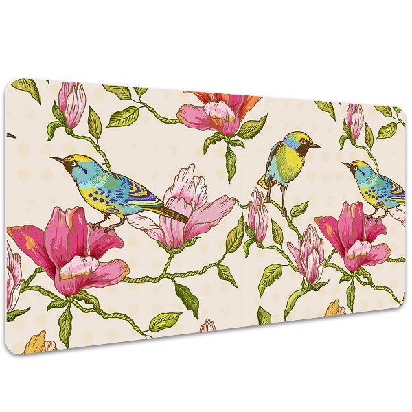 Sous-main bureau Fleurs et oiseaux