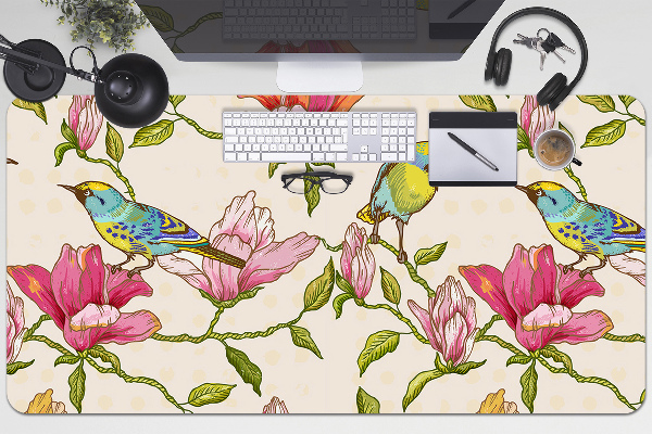 Sous-main bureau Fleurs et oiseaux