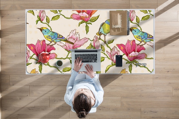 Sous-main bureau Fleurs et oiseaux