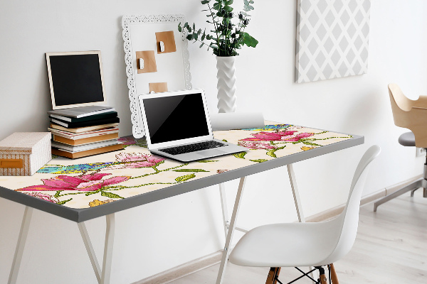Sous-main bureau Fleurs et oiseaux