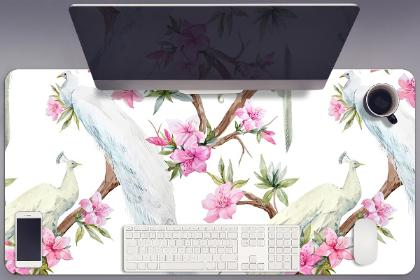 Sous main de bureau Paon blanc