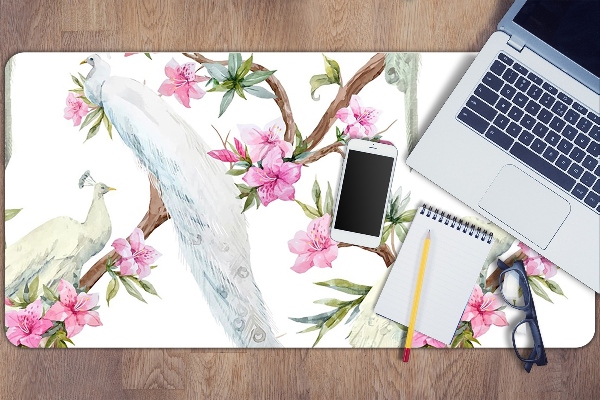 Sous main de bureau Paon blanc