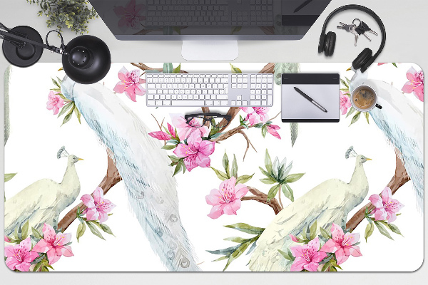Sous main de bureau Paon blanc