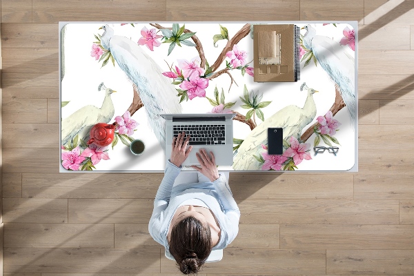 Sous main de bureau Paon blanc