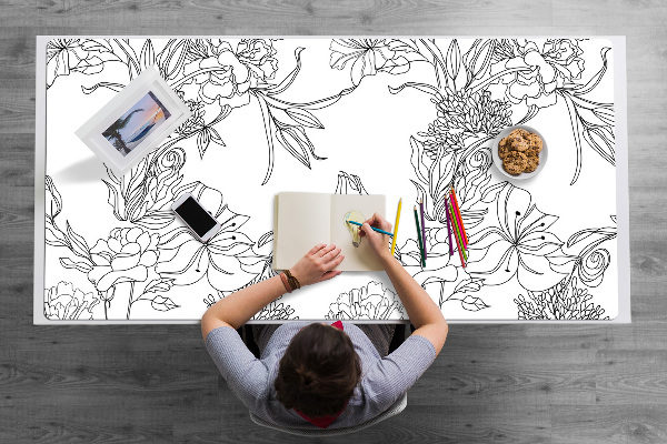 Sous-main bureau Fleurs noires et blanches