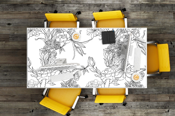 Sous-main bureau Fleurs noires et blanches