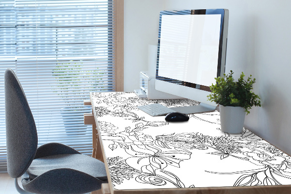 Sous-main bureau Fleurs noires et blanches