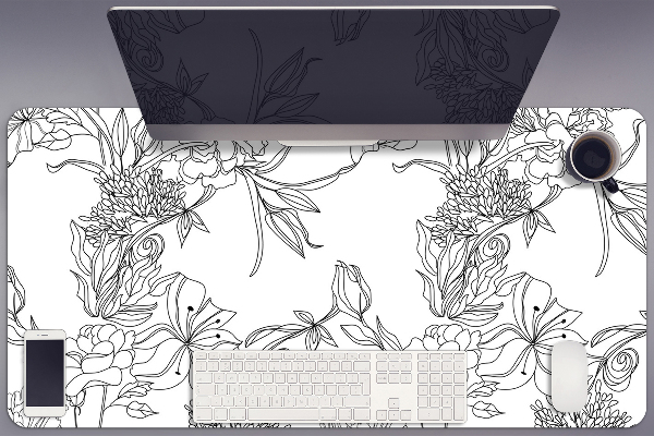Sous-main bureau Fleurs noires et blanches