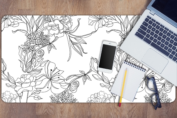 Sous-main bureau Fleurs noires et blanches