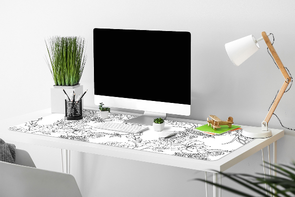 Sous-main bureau Fleurs noires et blanches