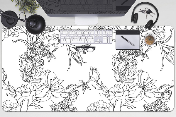 Sous-main bureau Fleurs noires et blanches