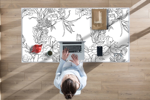 Sous-main bureau Fleurs noires et blanches