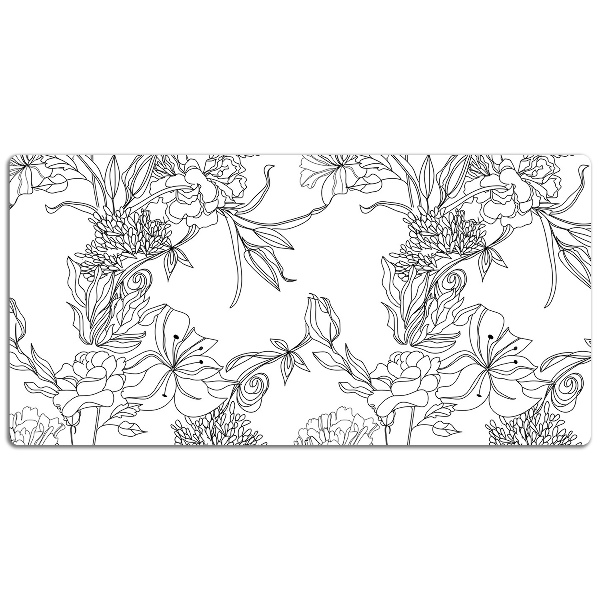 Sous-main bureau Fleurs noires et blanches