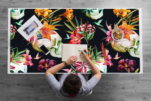 Sous-main bureau Crânes et fleurs