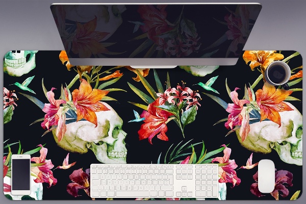 Sous-main bureau Crânes et fleurs