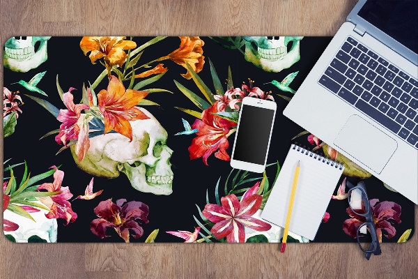 Sous-main bureau Crânes et fleurs