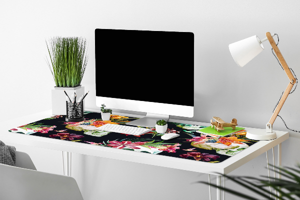Sous-main bureau Crânes et fleurs