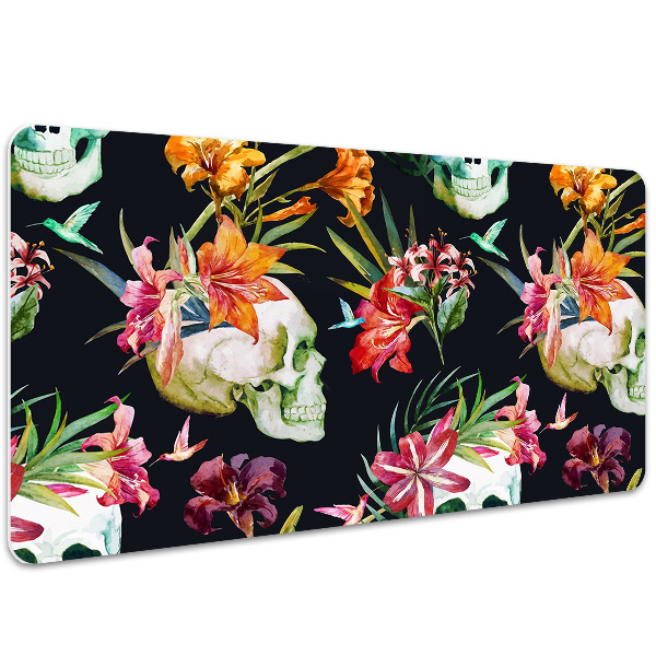 Sous-main bureau Crânes et fleurs