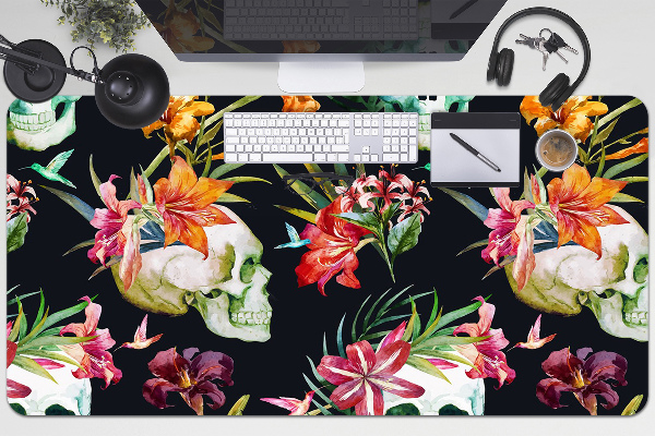 Sous-main bureau Crânes et fleurs