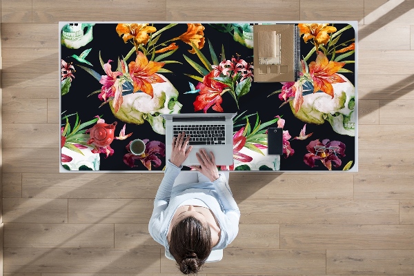 Sous-main bureau Crânes et fleurs