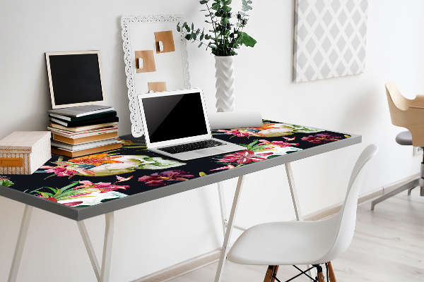 Sous-main bureau Crânes et fleurs