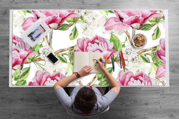Sous-main bureau Pivoines roses