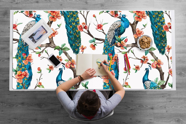 Sous-main bureau Paons et fleurs