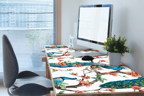 Sous-main bureau Paons et fleurs