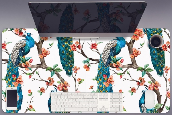Sous-main bureau Paons et fleurs