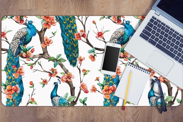 Sous-main bureau Paons et fleurs