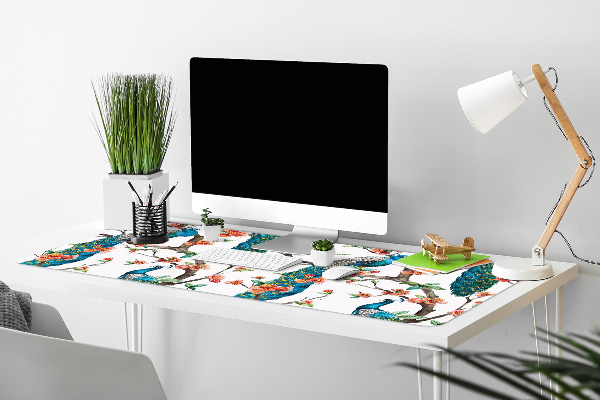 Sous-main bureau Paons et fleurs