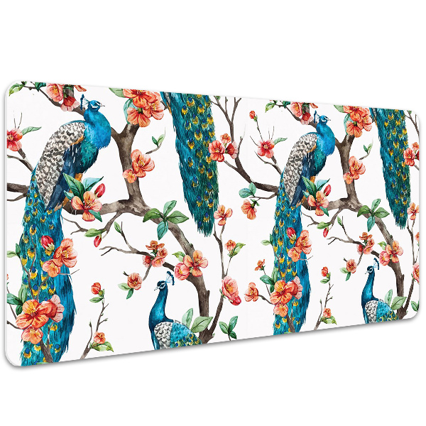 Sous-main bureau Paons et fleurs