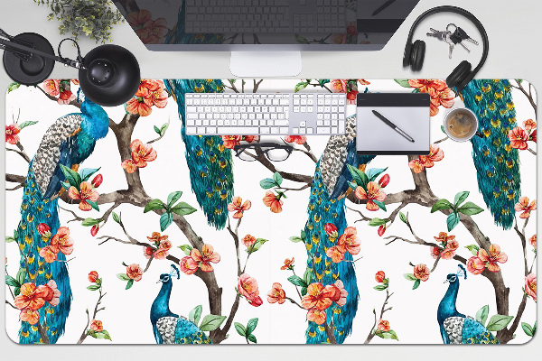 Sous-main bureau Paons et fleurs