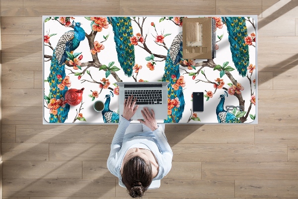 Sous-main bureau Paons et fleurs