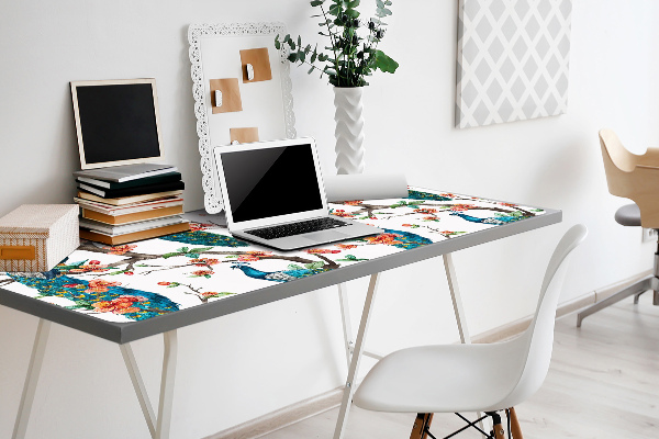 Sous-main bureau Paons et fleurs