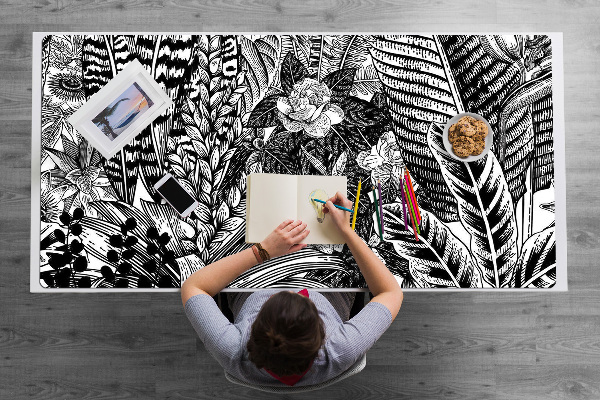 Sous-main bureau Feuilles noires et blanches
