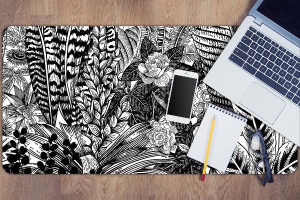 Sous-main bureau Feuilles noires et blanches