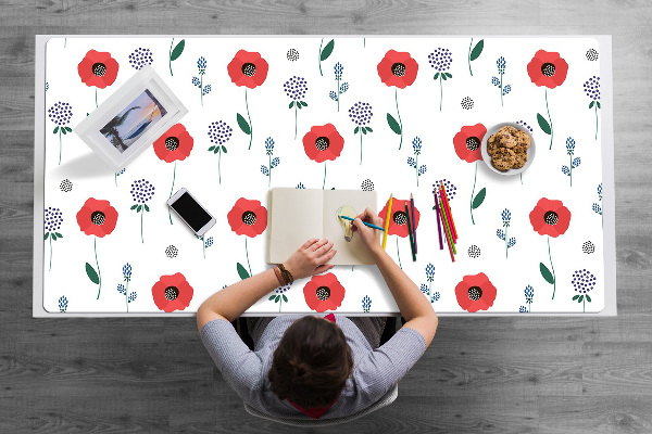Sous-main bureau Champ de coquelicot rouge