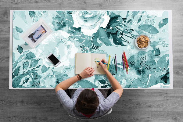 Protège bureau Fleurs bleues