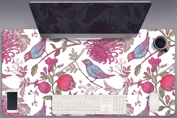 Sous-main bureau Oiseaux et fleurs