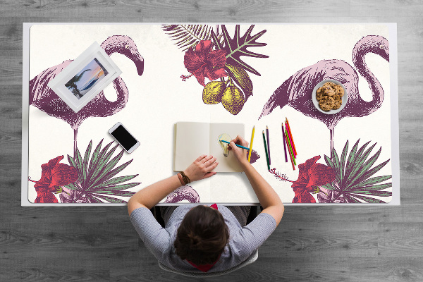 Sous-main bureau Flamingos & Hibiscus