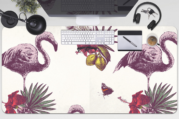 Sous-main bureau Flamingos & Hibiscus
